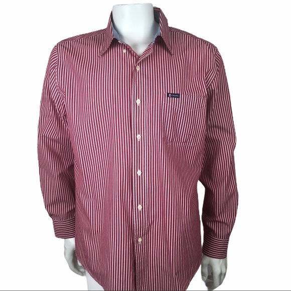 Chaps Easy Care Mens Sz Lg Red Stripe Button-Down Shirt–Classic Business Casual - Picture 1 of 12